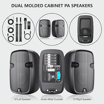 8-Channel Portable PA System with Bluetooth, Microphone, 2 Speaker Stands, USB, Reverb/Delay Effects - Perfect for Outdoor Events, Parties, Weddings, Church Services (2 x 10 Woofers)