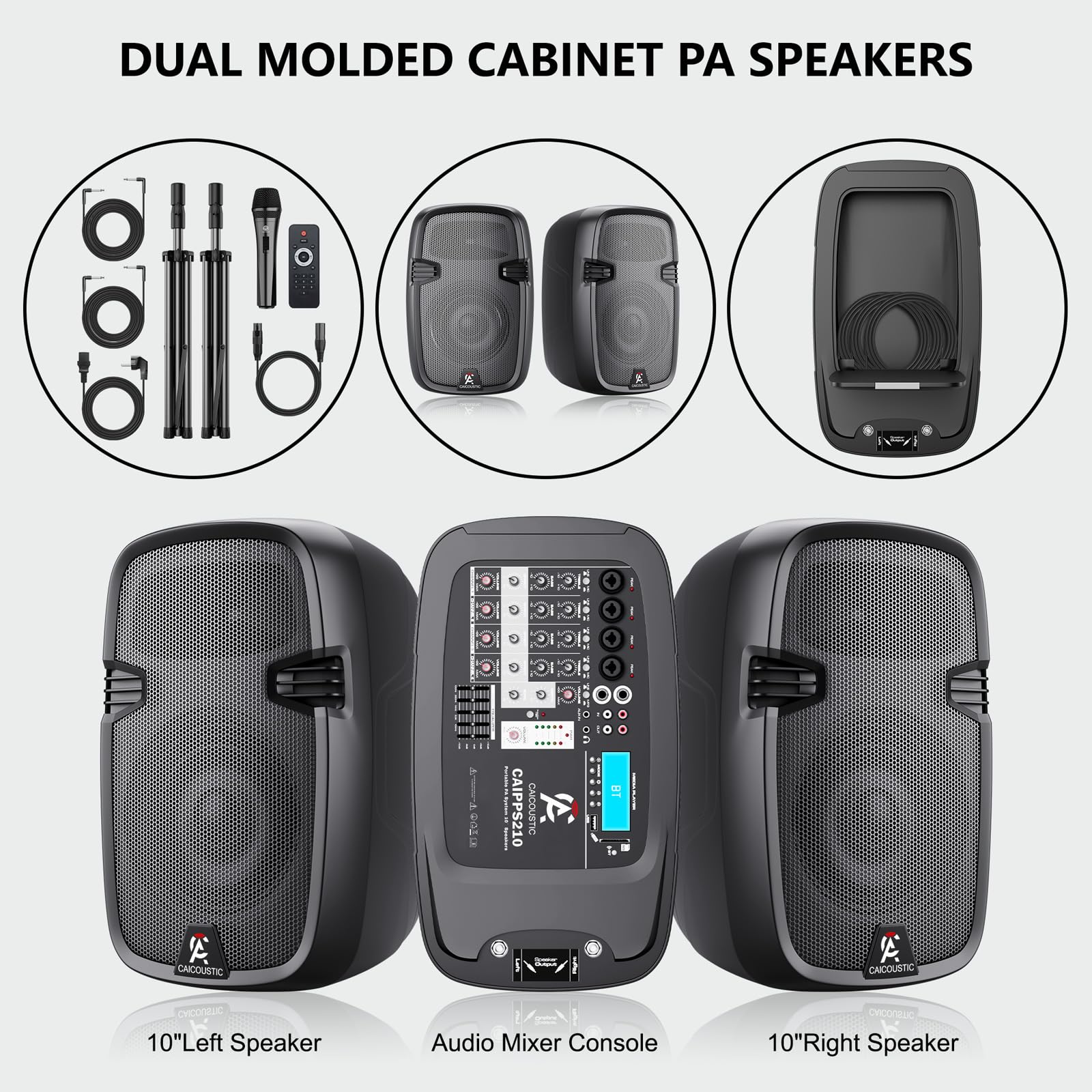 8-Channel Portable PA System with Bluetooth, Microphone, 2 Speaker Stands, USB, Reverb/Delay Effects - Perfect for Outdoor Events, Parties, Weddings, Church Services (2 x 10 Woofers)