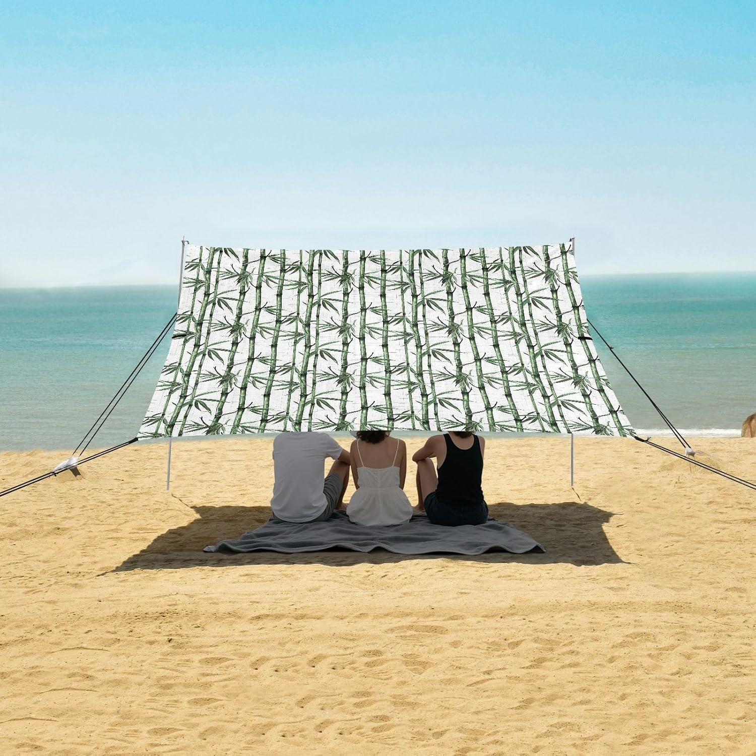 ALAZA Green Bamboos Beach Tent Sun Shelter UPF50+ Protection Beach Shade Canopy w/ 4 Sandbags for Outdoor Camping, Fishing, Backyard Fun, Picnic, 10x9 ft