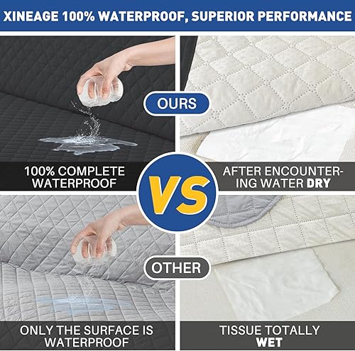 Miniatura 3 de XINEAGE Funda para Sofá de Dos Plazas Impermeable, Fundas para Sofá de 2 Cojines, Funda Suave y Lavable con Bolsillos y Correas Elásticas