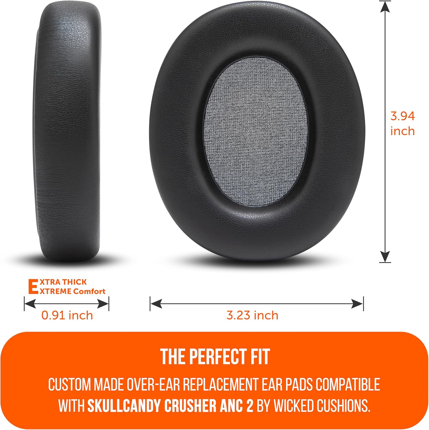 WC PadZ Crusher ANC 2 - Premium Replacement Earpads for Skullcandy Crusher ANC 2 Over-Ear Headphones by Wicked Cushions | Enhanced Comfort & Sound Isolation | Black