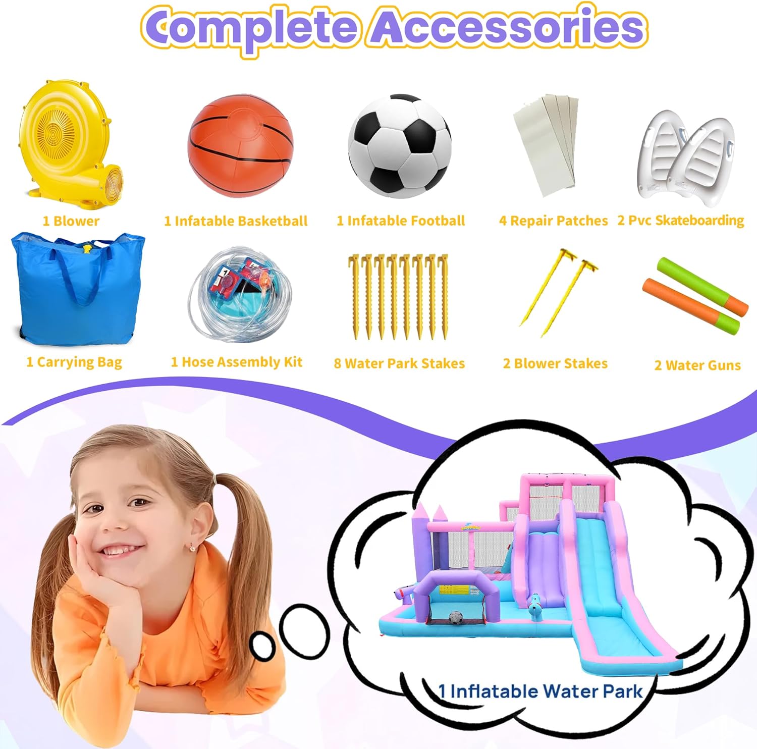 8 in1 20Ftx12Ft Inflatable Water Slide with 17.9ft Long Slide Backyard Bounce House for Kids, Water Slides Park with 2 Inflatable Bodyboards for Ages 3-10, Includes 650W Blower