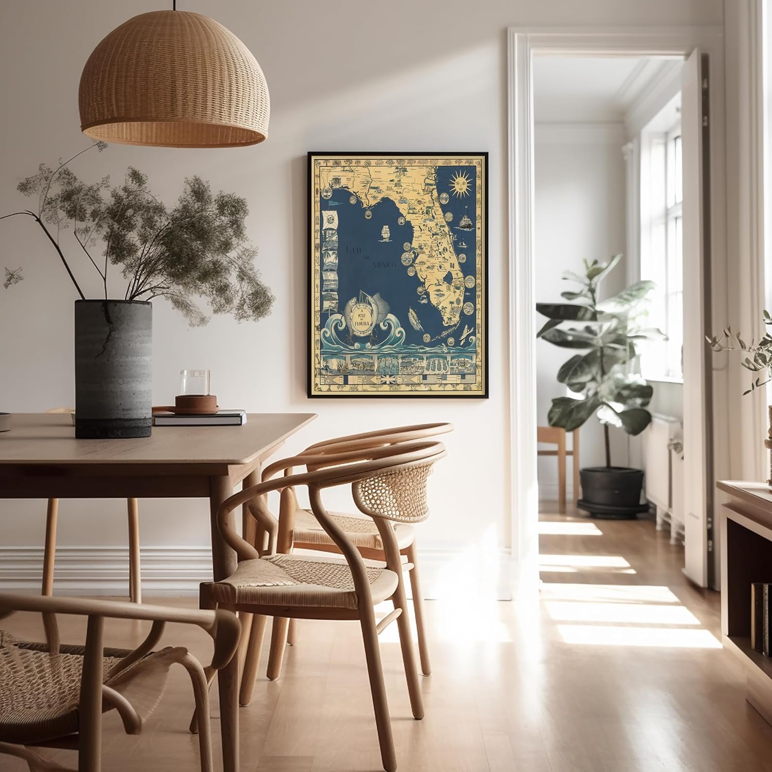 Poster Master Vintage Pictorial State Map Poster - Retro Florida Print - Map Art - Funny Gift for Men, Women, Travel Lover - Cool Decor for Bedroom, Living Room, Kid's Room - 8x10 UNFRAMED Wall Art