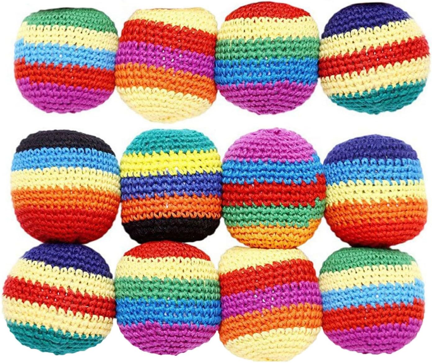 Multicolored Juggling Ball for Outdoor Play School Gear 12pcs One Size | Hand-made Knitted Footbag,Soft Woven Juggling Balls for Coordination Training,Juggle Balls,Stress Relief Outdoor Game