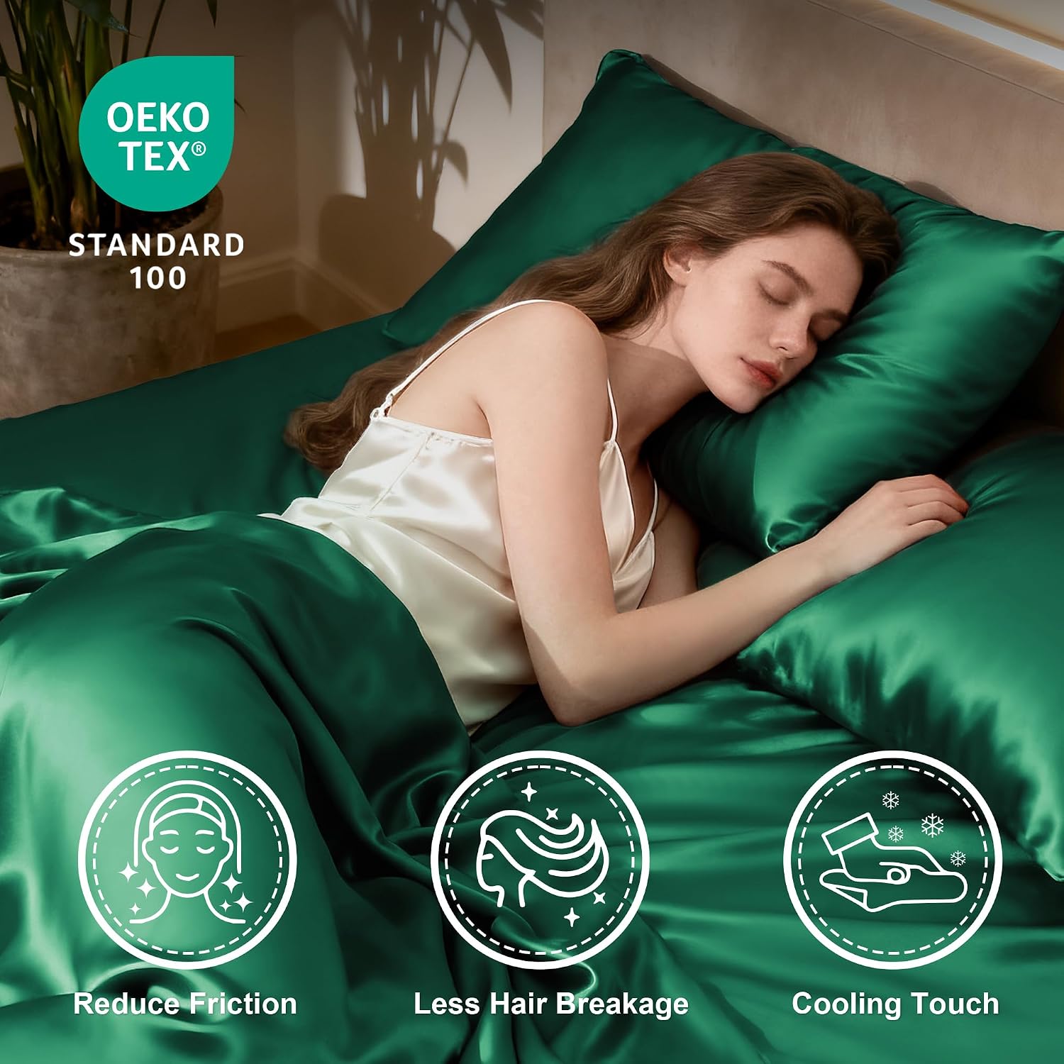 Love's cabin Twin Satin Sheet Set - 3 Piece Dark Green Silky Bed Sheets with Deep Pockets, Luxury Silk Feel Satin Twin Size Sheet Set Bedding Set (1 Flat Sheet,1 Fitted Sheet,1 Pillow case) thumbnail