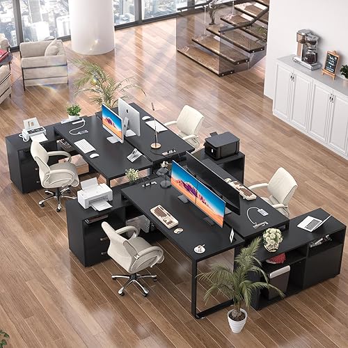 Miniatura 8 de Homieasy Escritorio en forma de L con archivador y toma de corriente, escritorios reversibles de esquina grandes de 55 pulgadas con tira LED,