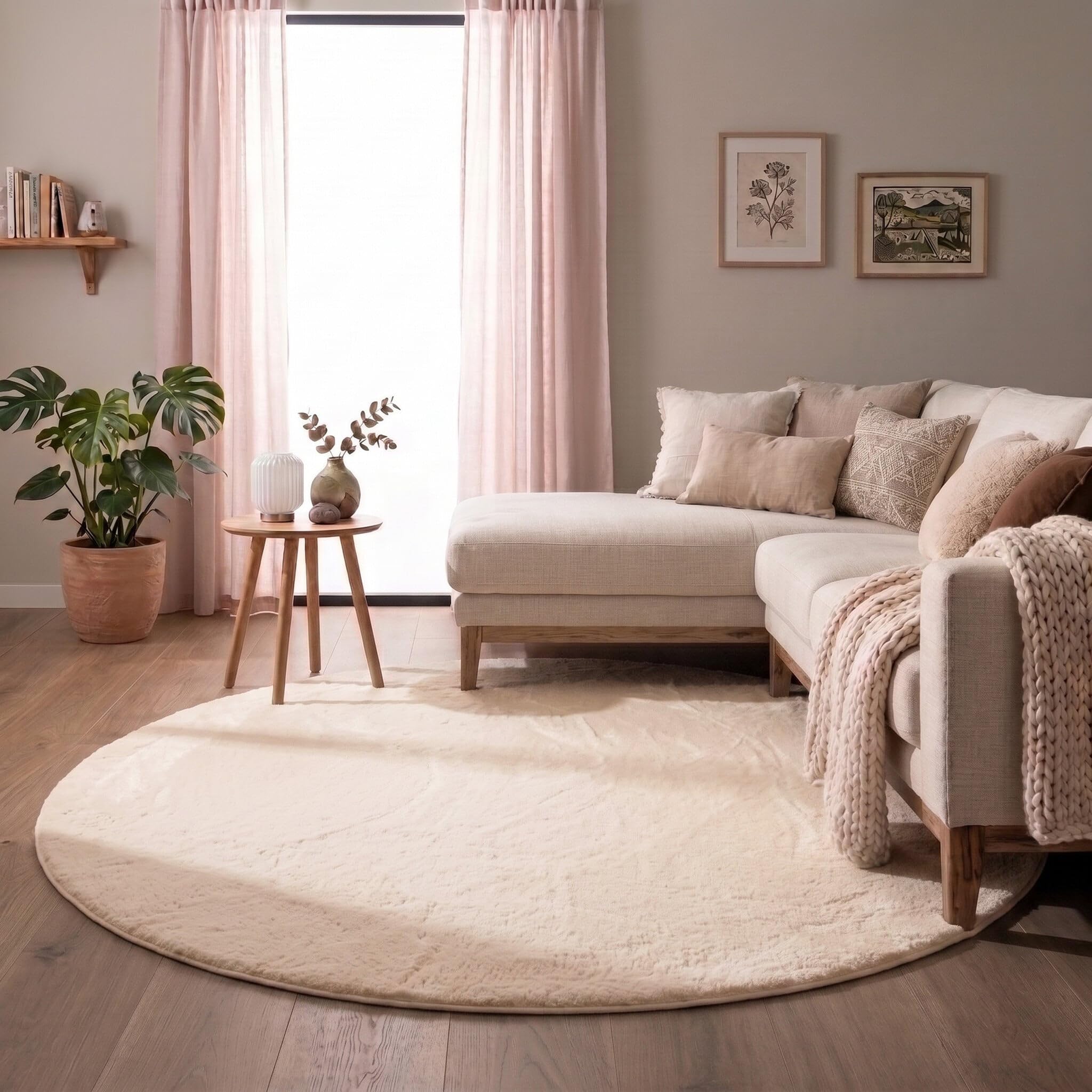 FRAAI | Home & Living Flauschiger Teppich Rund - Cozy Creme - Ø 120 cm
