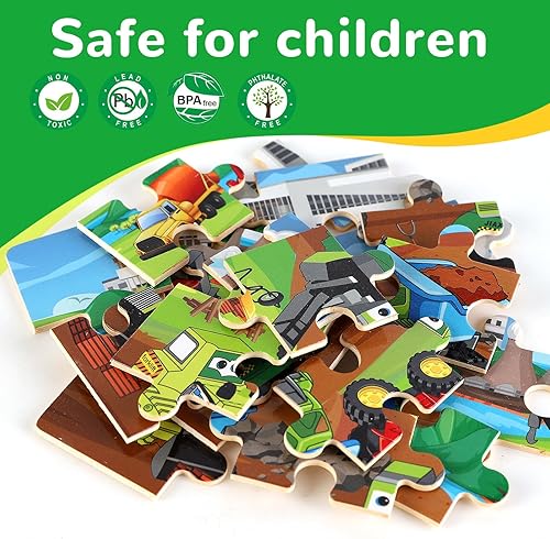 Miniatura 39 de Rompecabezas de madera para niños de 3 a 5 años, juego de 4 paquetes con 20 piezas de granja, rompecabezas de madera con temática de animales