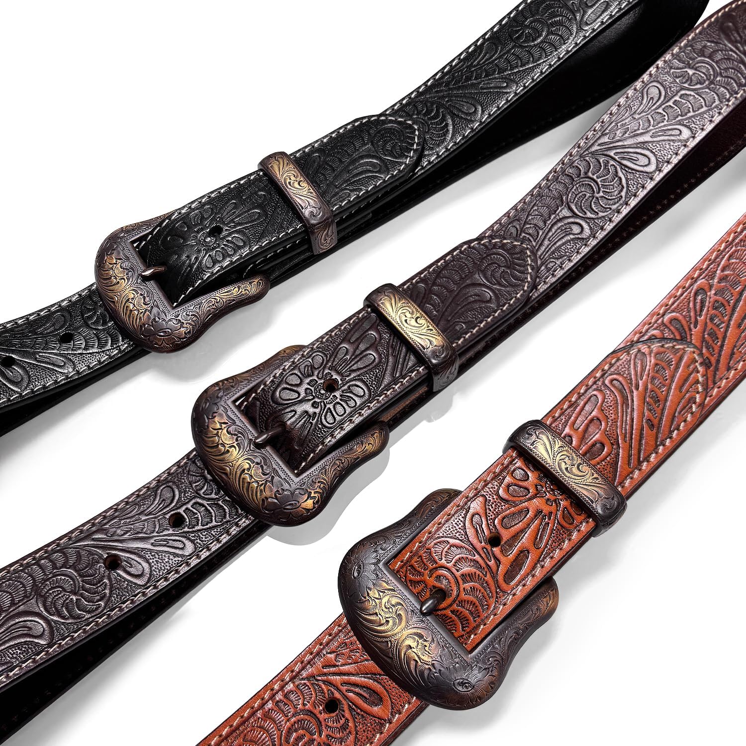 Genuine Full Grain Western Engraved Tooled Leather Strap or Belt 1-1/2" Wide - Image 2