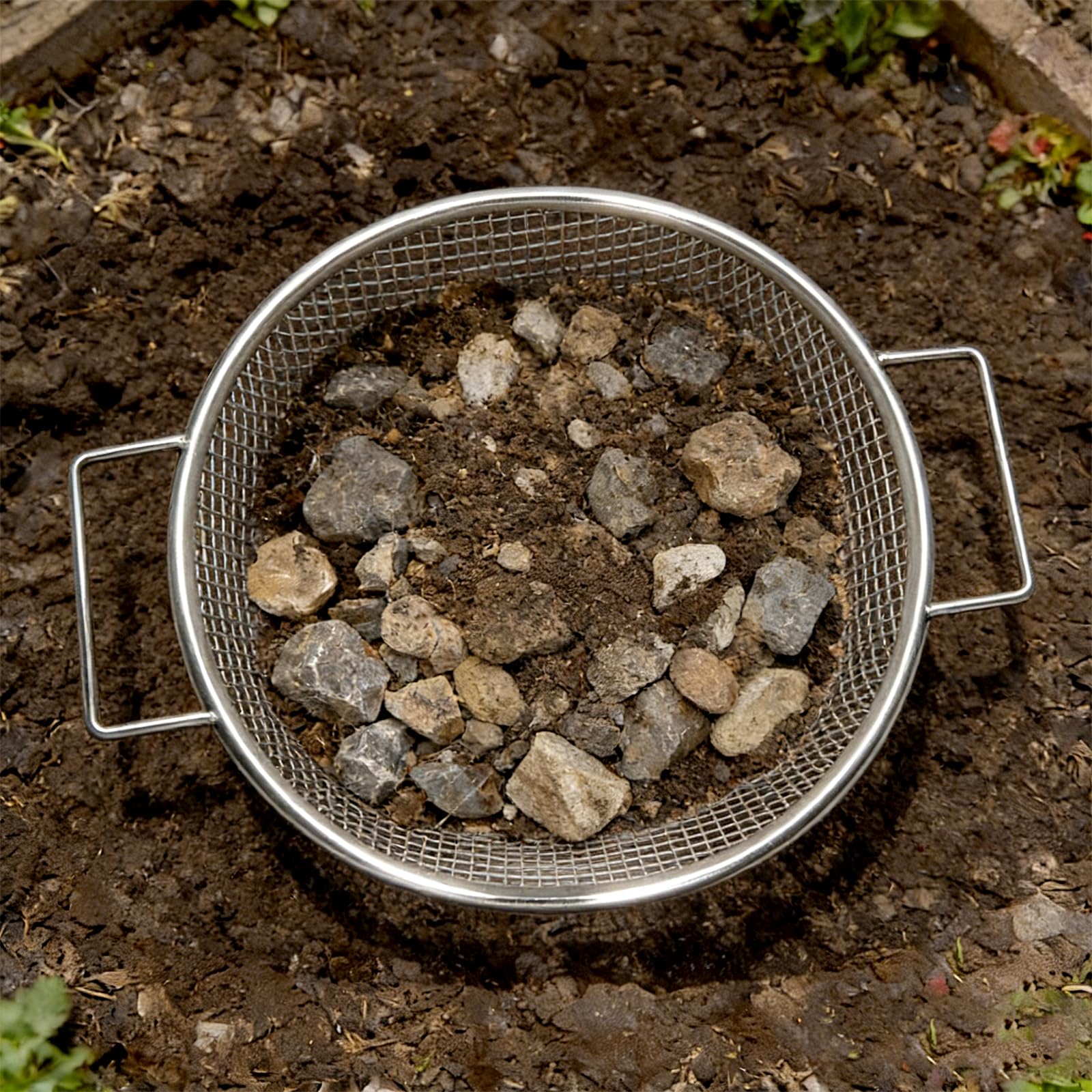 30cm Gartensieb Metall Kompostsieb Garten Sandsieb Rundes Erdsieb mit Griff, Durchwurfsieb 6mm Masche Sieb für Erde Sand Steine Kompost Schotter