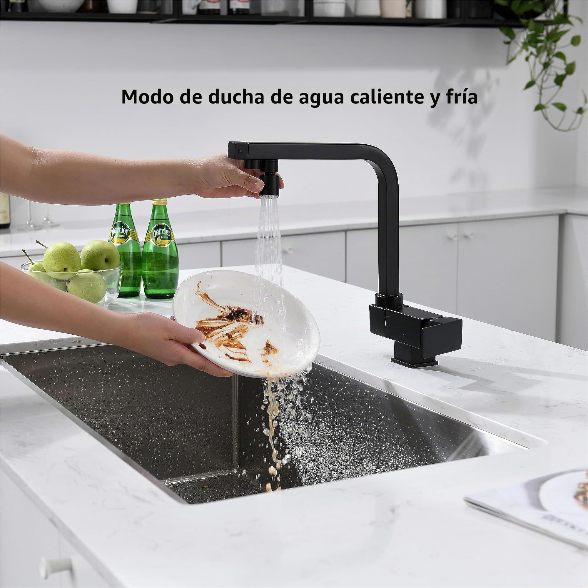Grifo Cocina Abatible,grifo Cocina Osmosis,grifo De Cocina Tres Vias Osmosis Abatible,Grifo De Fregadero Plegable Giratorio 360°,Grifo Para Fregadero Bajo Ventana,material De Latón (Negro)