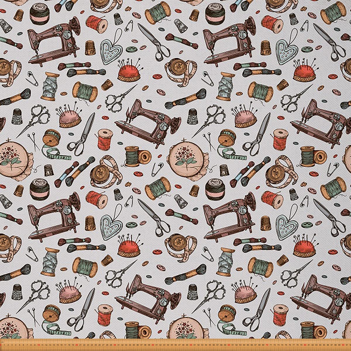 Loussiesd Steampunk Outdoor Fabric by The Yard,Industrial Antique Machine Tools Upholstery Fabric for Chairs,Traditional Western Steampunk Fabric for Home DIY Projects,5 Yard,(L460*W150cm) White