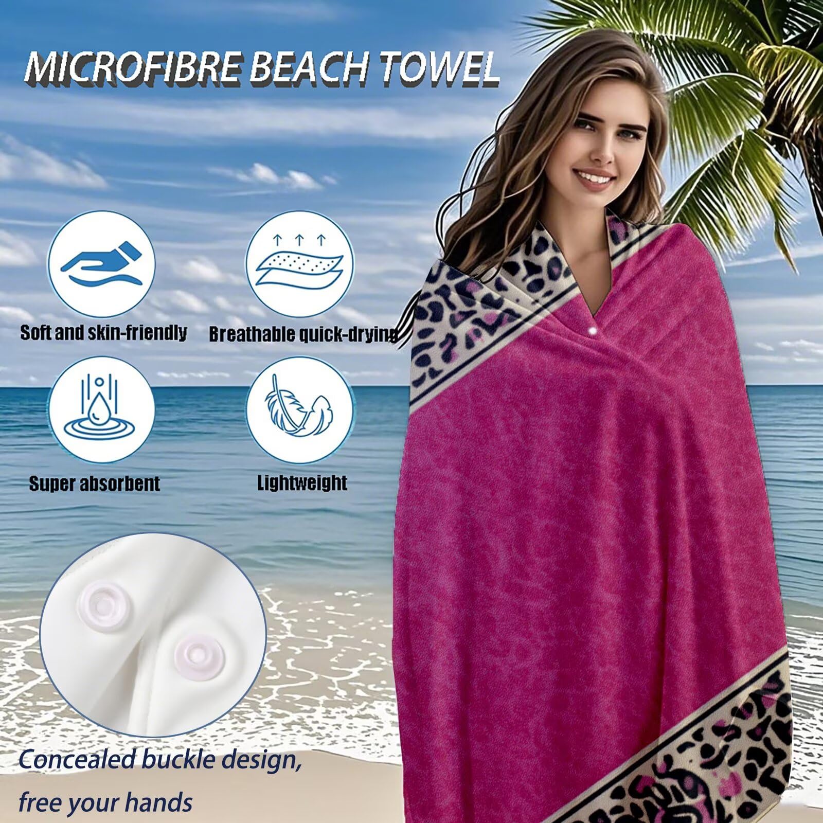 Toallas de Playa Microfibra Leopardo Toalla Playa Grande 180x90 cm Mujer Hombre Secado Rápido Absorbente Toallas Gimnasio Suave Sin Arena Toalla Microfibra para Playas Piscina Viajes Camping Q-603