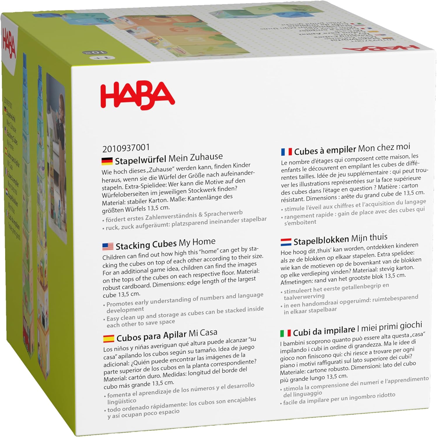 HABA My House Stacking Cubes – Set of 10 Sturdy Cardboard – Promotes Motor Skills and Figure Understanding – From 12 Months – Stackable for Space Saving – 2010937001