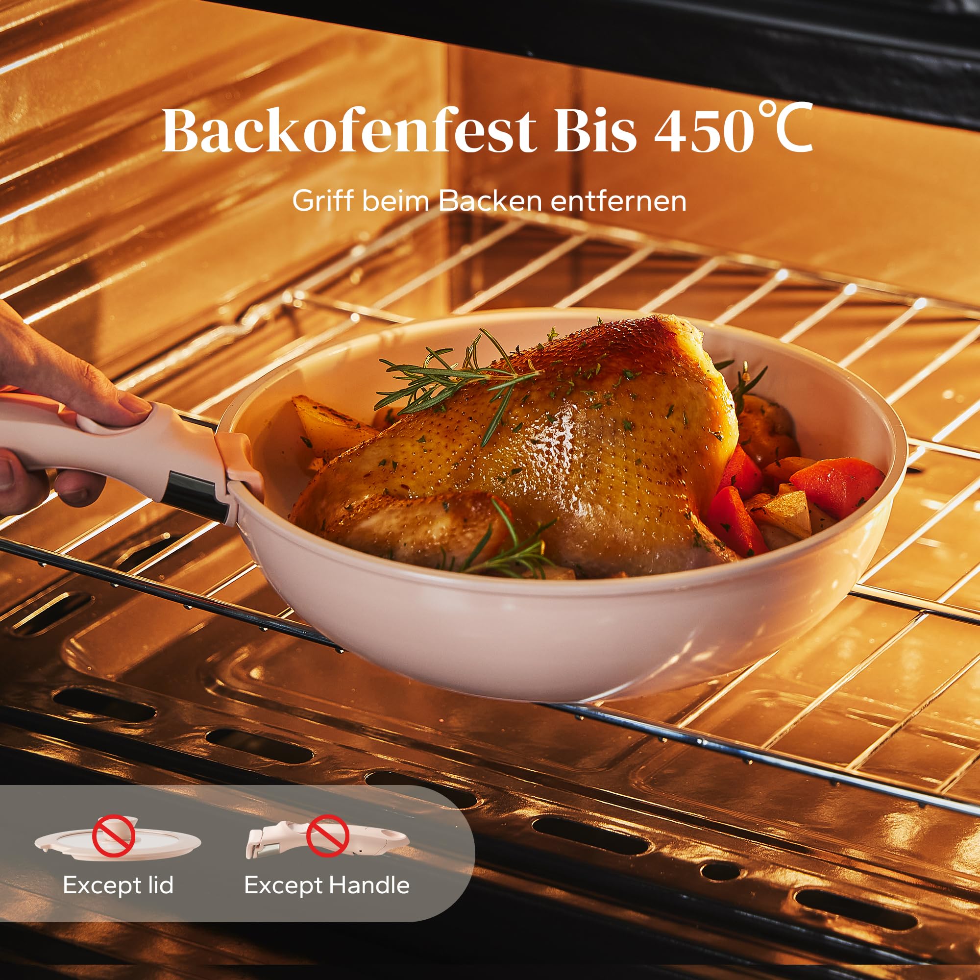 Redchef Set di pentole da 16 pezzi, antiaderente in ceramica, con manico rimovibile, padella da 20/26 cm, padella da 26 cm, pentola da 18/20 cm, impilabile per tutti i piani cottura, adatto al forno