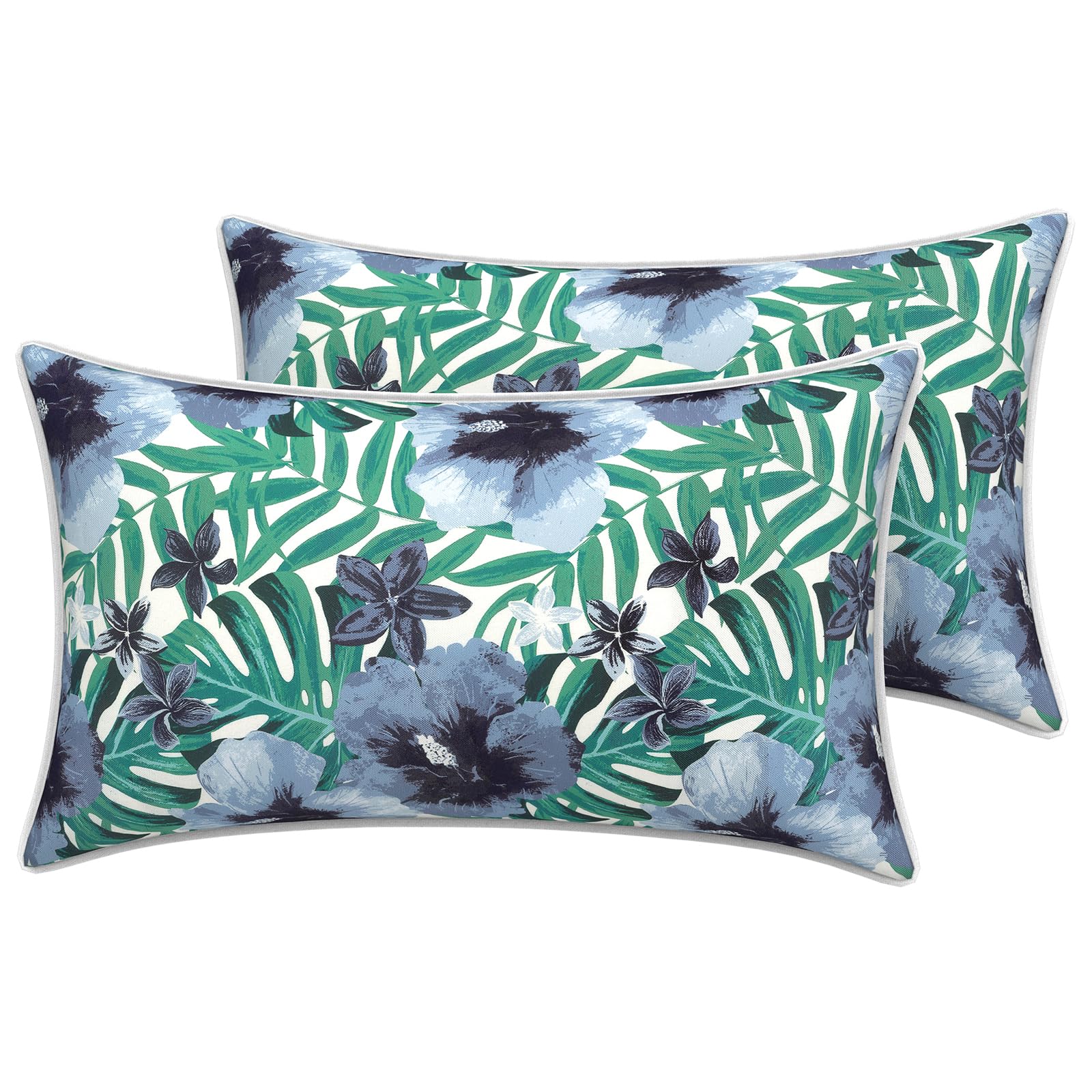 LVTXIII 2 Pack Outdoor Lumbar Pillow Covers 12x20 Inch with Piping, Water-Repellent Back Cushion Covers ONLY for Patio Furniture, Sofa, Garden Bench,
