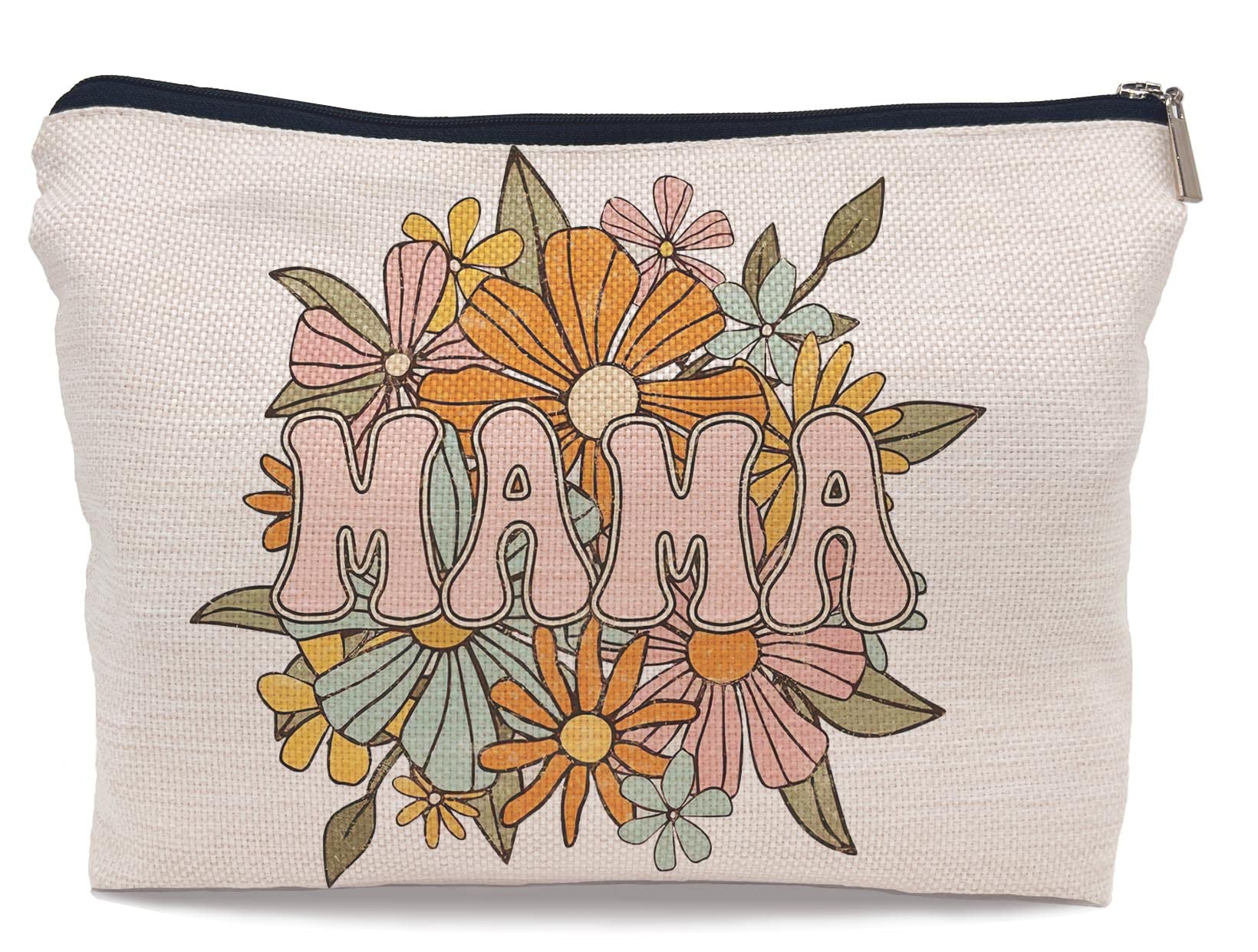 Mama Retro Flowers Floral Mother Makeup Bag Make up Cosmetic Bag Small Zipper Pouch,Mother Appreciation Gifts,Birthday Mother's Gifts for Mama Mom Mother from Daughter Son