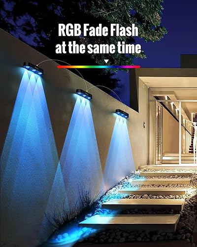 Miniatura 6 de Luces solares para valla, paquete de 4 luces para valla al aire libre, alimentadas por energía solar, luces RGB mejoradas de 50 lm con control de