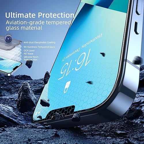 Miniatura 4 de ruwa Protector de pantalla para iPhone 13 Pro Max y iPhone 14 Plus 6.7 pulgadas Paquete de 3 Película de vidrio templado con marco de fácil
