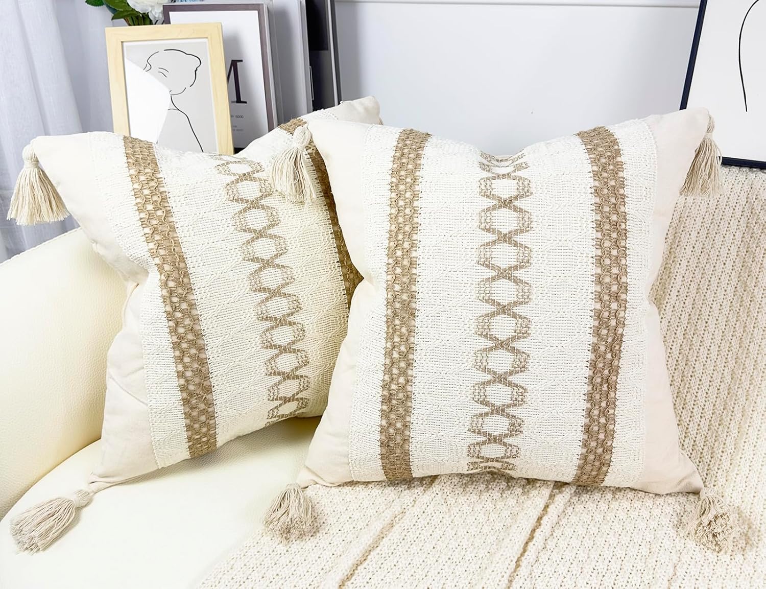 DRNOU Extra Large Pillow Covers 26x26,Cotton and Burlap