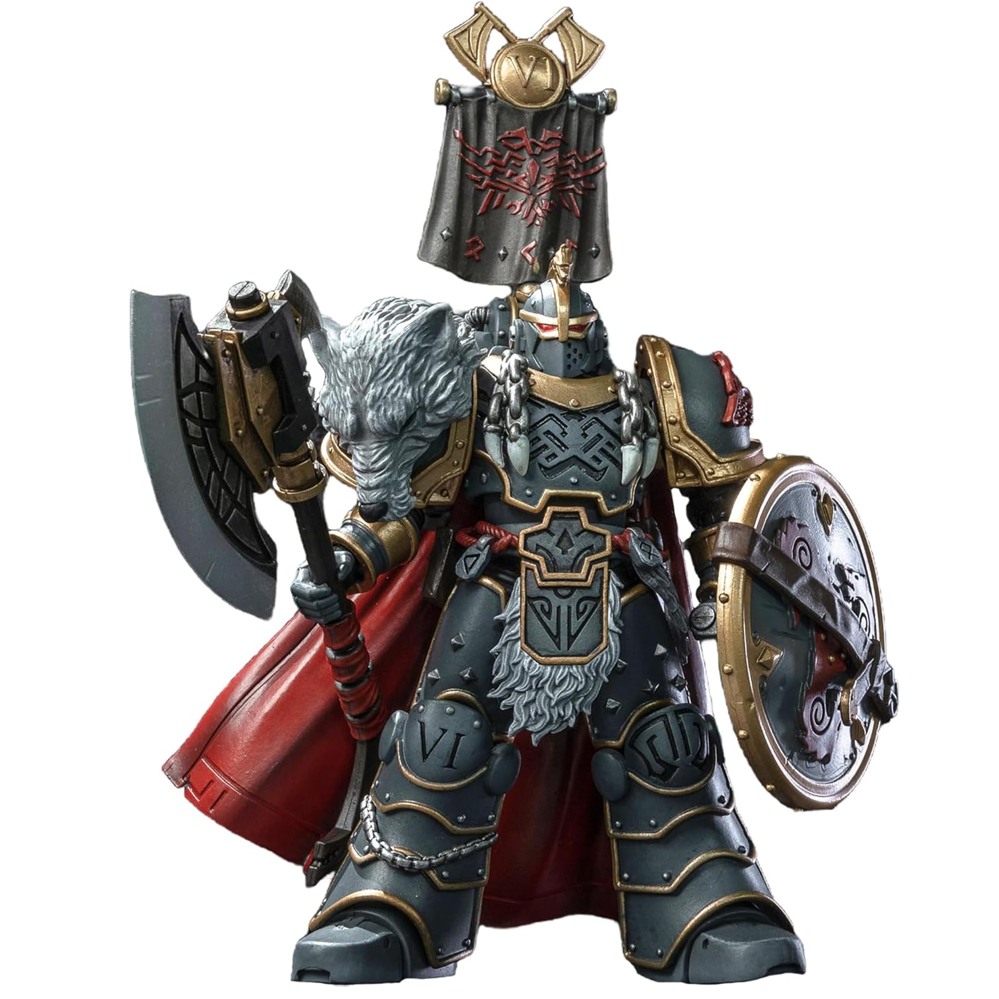 TOYVERSE JOYTOY 1/18 - Figura de acción Warhammer The Horus Heresy, Space Wolves Legion Praetor with Power Axe and Combat Shield, articulaciones móviles Modelo de personaje, 15 Años y más