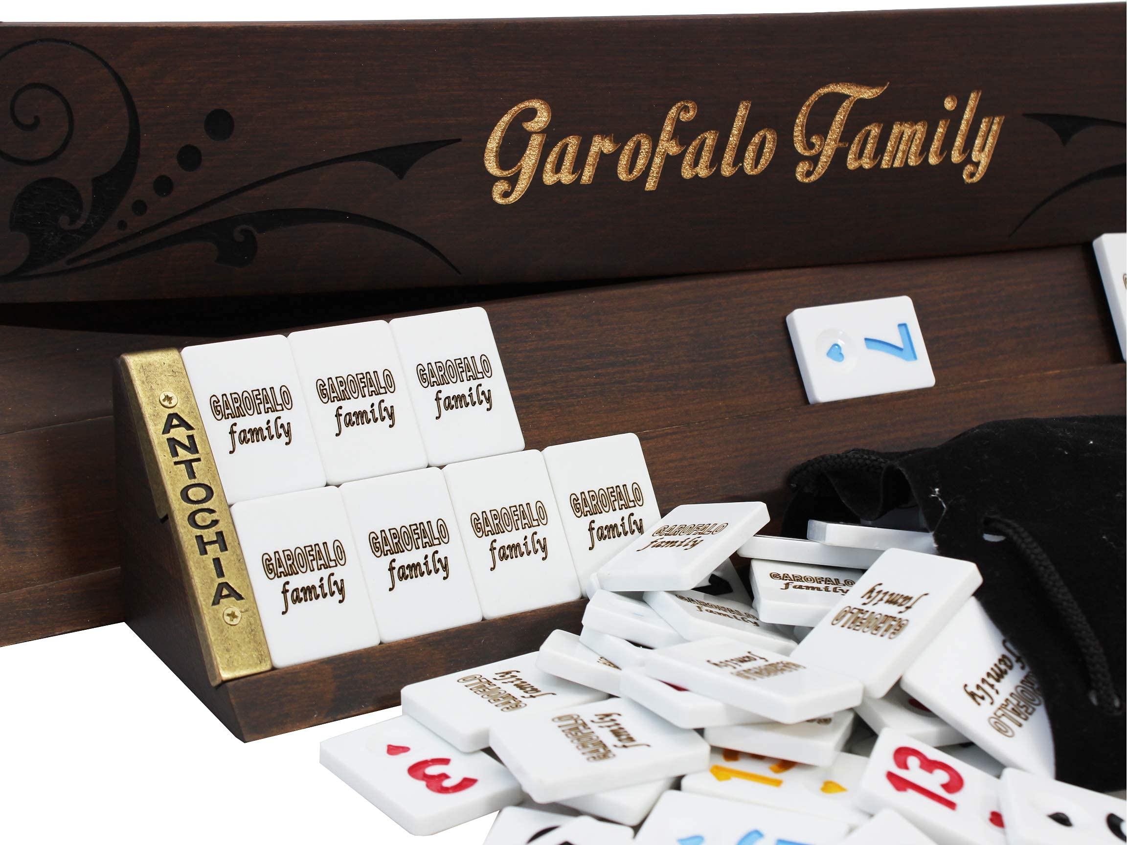 Custom Wooden Rummy Set With Personalized Engraving - Straight Racks & Tiles