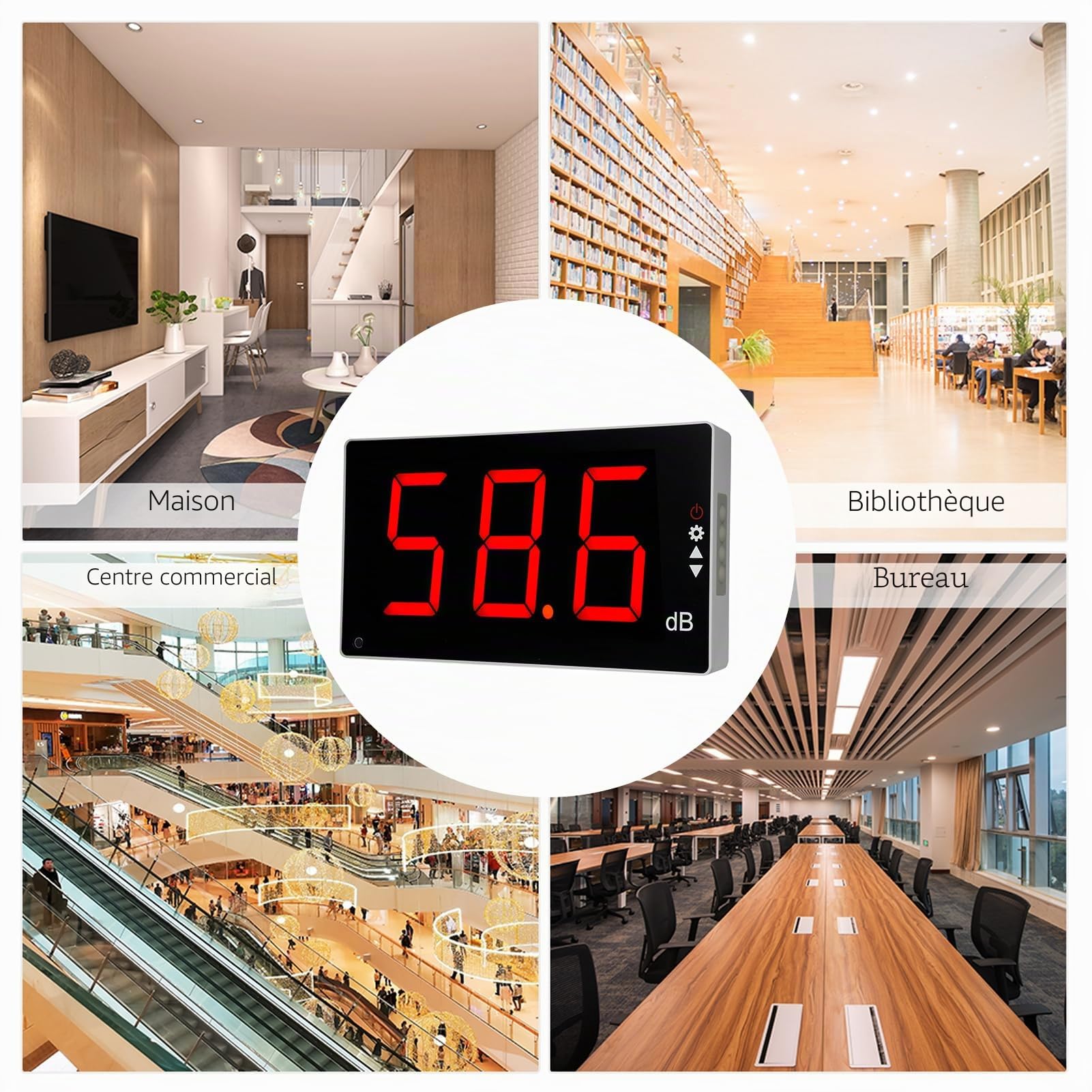 Irfora Sonomètre à grand écran LCD - Sonomètre numérique mural - Testeur de bruit numérique - Testeur de contrôle des décibels - Niveau sonore - Plage de mesure de 30 à 130 avec