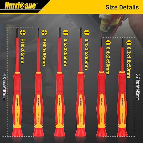 Miniatura 4 de HURRICANE Juego de destornilladores aislados de precisión de 1000 V, juego de destornilladores eléctricos aislados de 6 piezas con puntas magnéticas