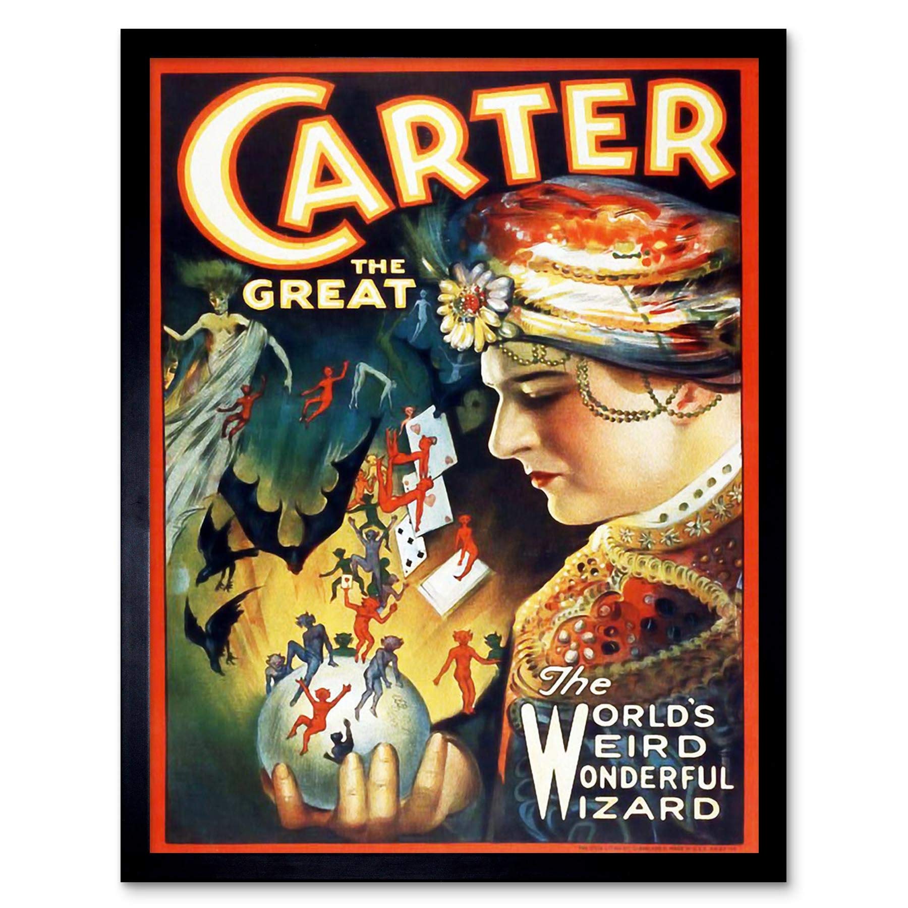 Wee Blue Coo Carter The Great The Magician Vintage Advertising Art Print Framed Poster Wall Decor 12X16 Inch