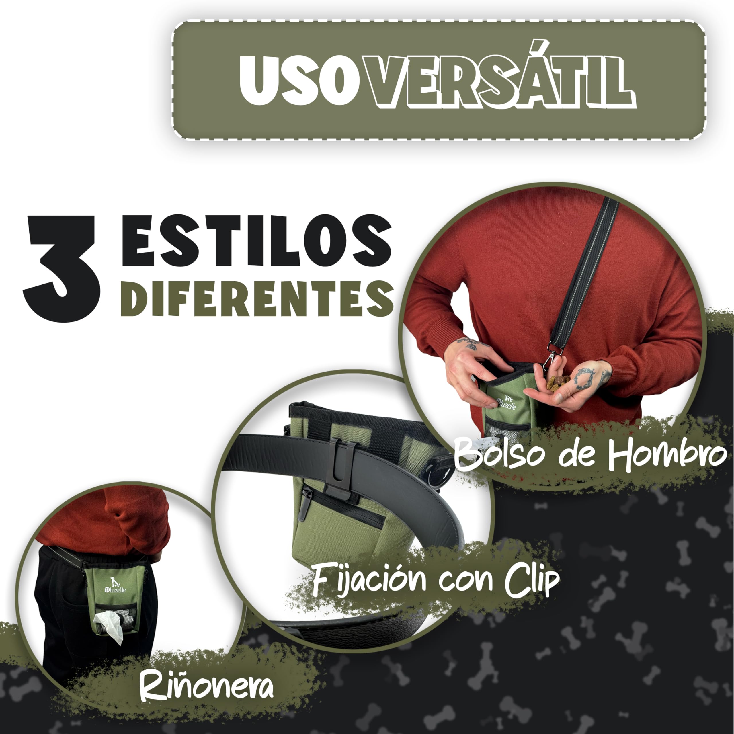 SnackKeeper Bolsa Premios Perro, Bolsa Entrenamiento con Cierre Magnético, 650ml Snack Bag, Dispensador Bolsas, Bolsillo con Cremallera, Multifunción, Comida Perro, Color:Verde Oliva