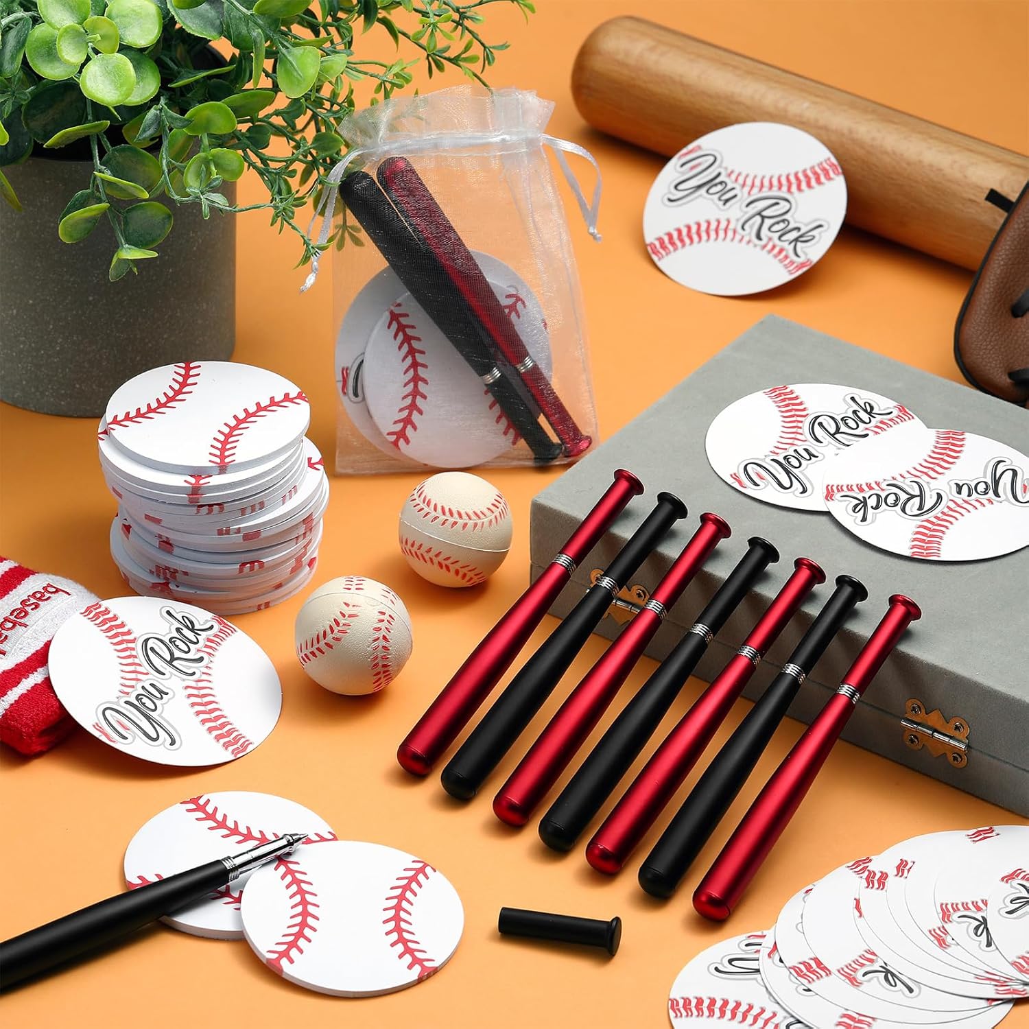 Sayglossy 96 Pcs Baseball Party Favors Include 24 Ballpoint Pens and 24 Pads Sticky Notes 24 Greeting Card and 24 Bag for Sports Party Decoration Supplies Team Gifts