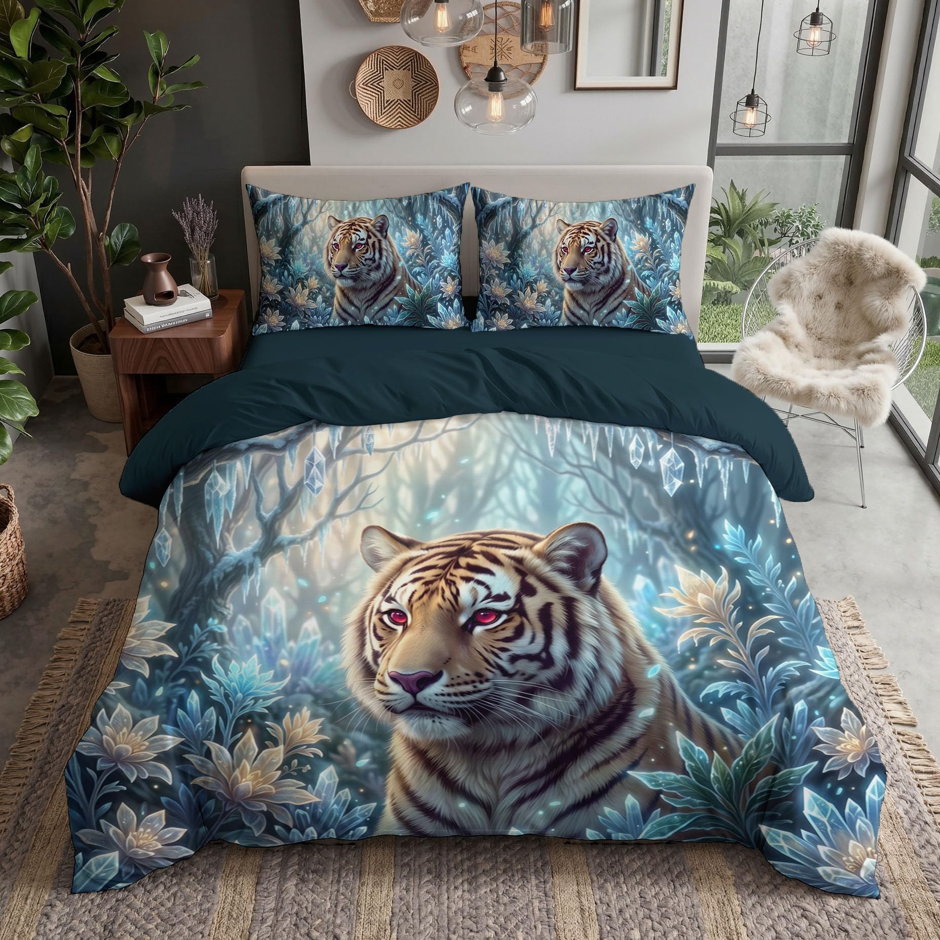 Housse de couette 240x260 zippée en microfibre respirante motif tigre