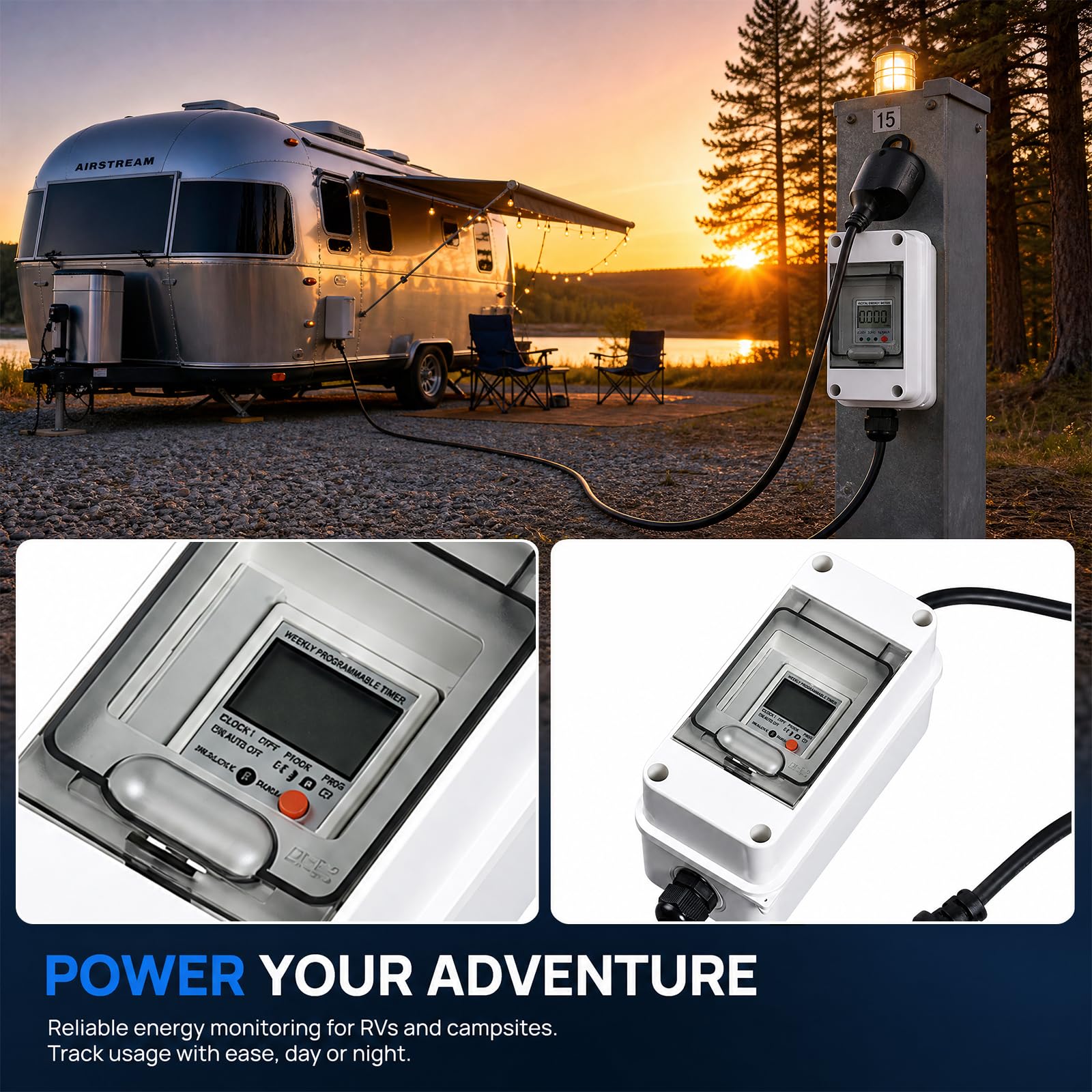 Contador Eléctrico Digital Portátil, 230V 16A, IP65, Reinicio, Cable 1m | Ideal para autocaravana, Vehículo eléctrico, Hogar, Lectura digital fácil, Resistente al agua IP65, Cálculo preciso