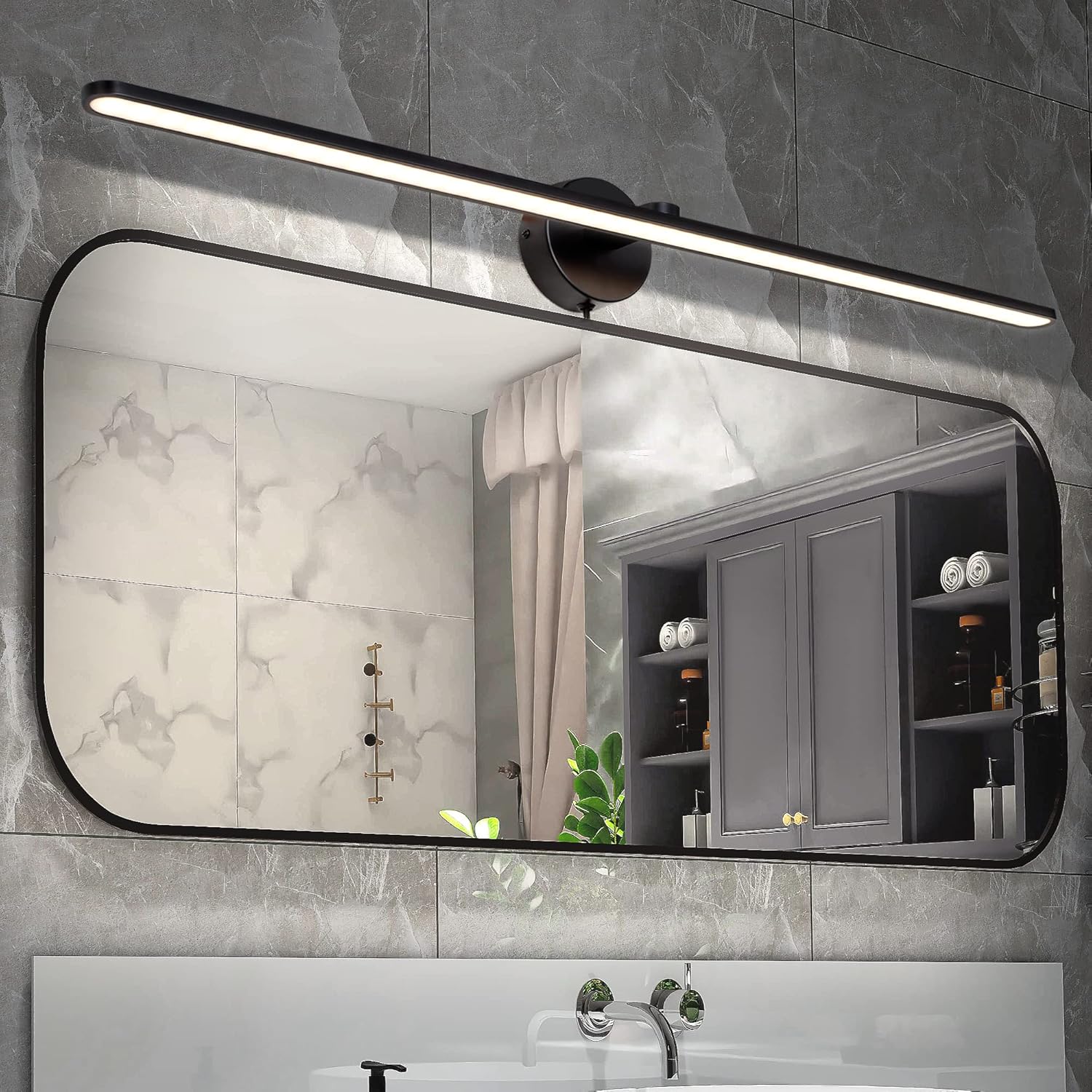 MantoLite 32'' Picture Lights for Wall，Vanity Lights for Bathroom,Plug-in or Hardwired，18W 3000K LED Non-Dimmable Modern Bathroom Lighting Fixtures Over Mirror and Wall Lights for Bedroom（Black）