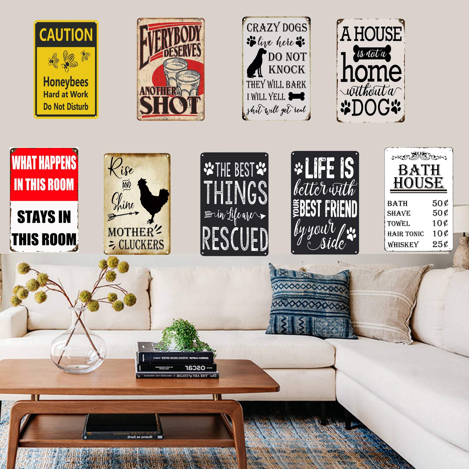 Cartello In Metallo Vintage 'A House Is Not A Home Without Paw Prints' 20x30 Cm - Regalo Per Amanti Animali