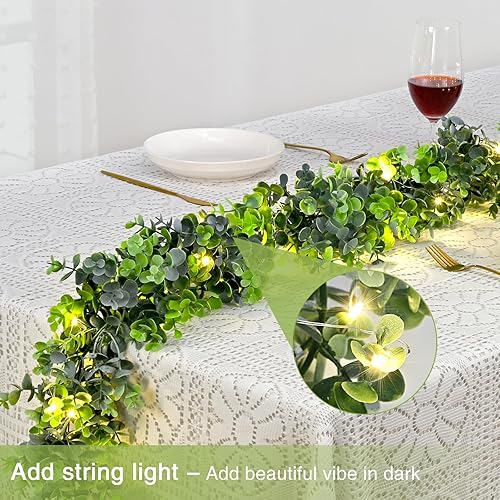 Miniatura 2 de BLEUM CADE Paquete de 5 guirnaldas de eucalipto con luces, 5.9 piesunidad, guirnalda de vid de eucalipto falsa colgante para decoración de boda,