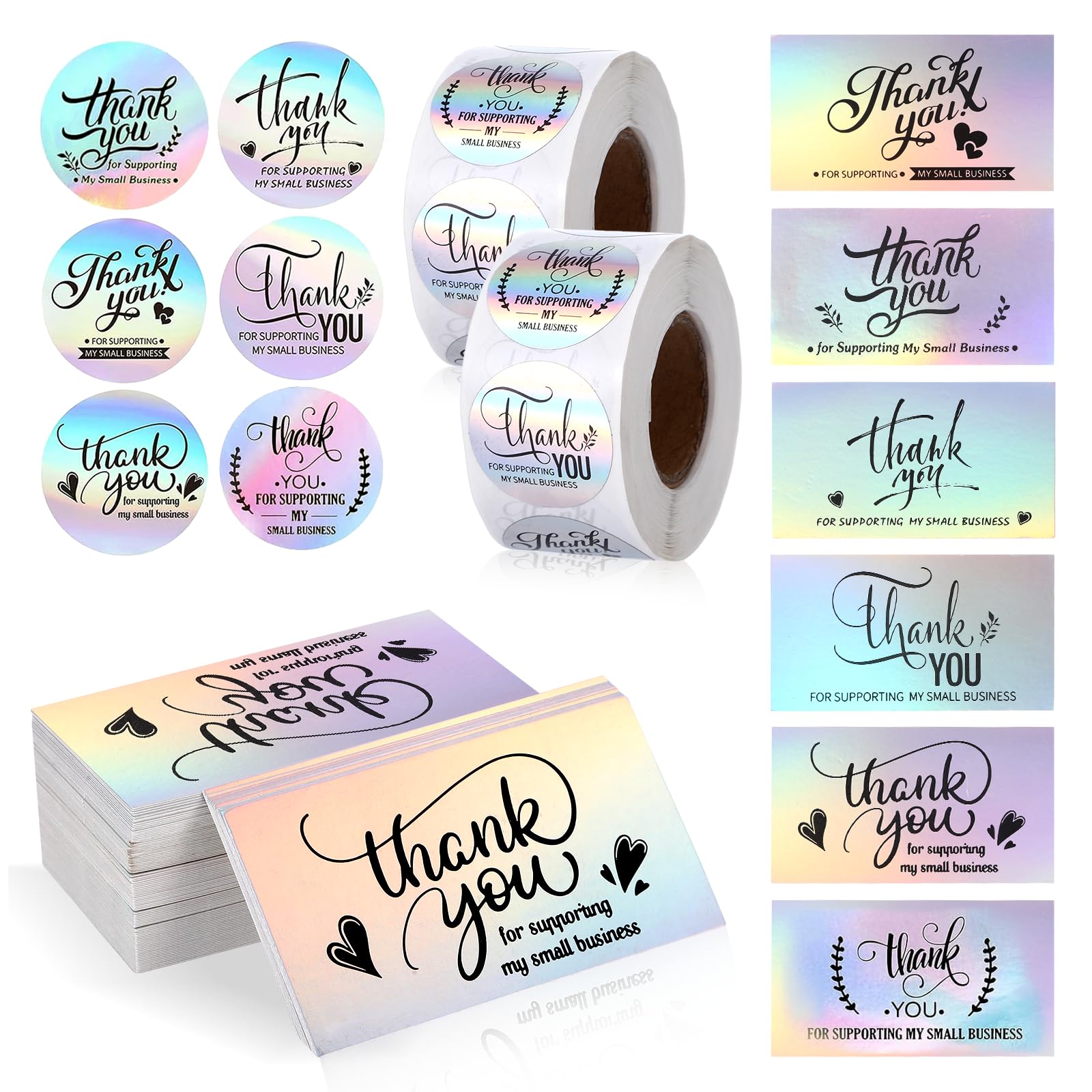 1120Pcs Thank You Stickers and Cards Set for Supporting My Small Business, Include 120 Business Card & 1000 Thank You Stickers Labels for Retail Store