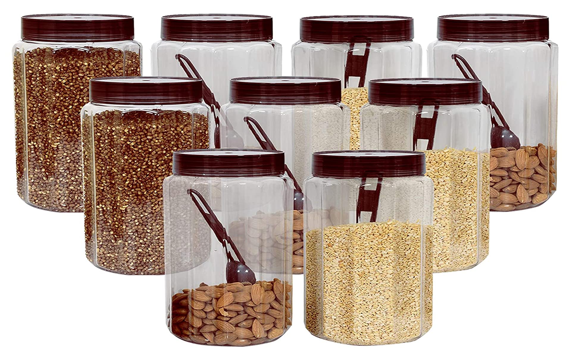 Kuber Industries Multipurpose Transparent Plastic Container with Airtight Lid,1100ml, Set of 9 (Brown)-HS42KUBMART25085