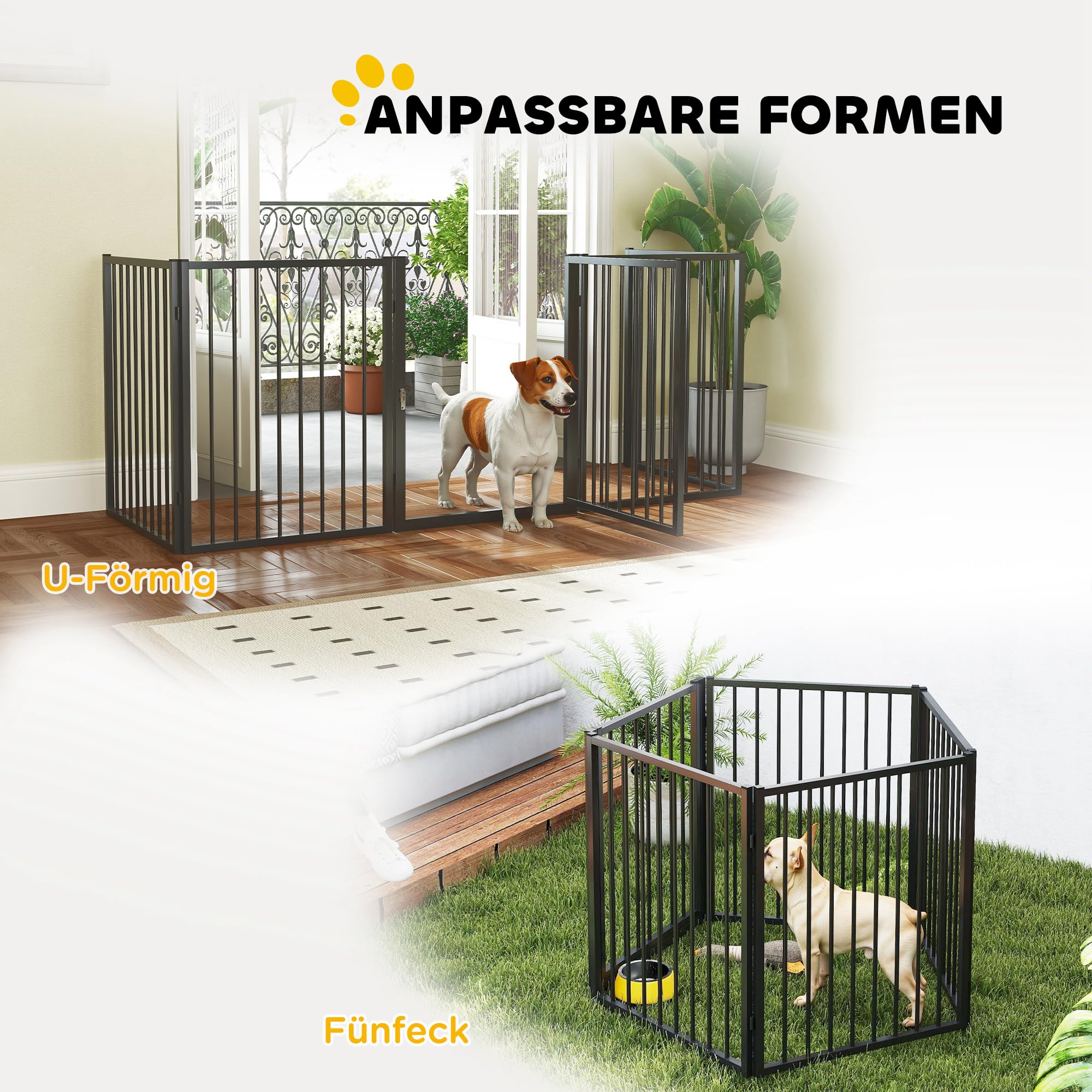 PawHut Hundepark, Hundegehege mit 5 Paneelen, modular und faltbar, tragbares Gehege aus Metall 76H cm mit Tür, Zaun für Katzen, Welpen und Kleintiere, drinnen und draußen, schwarz