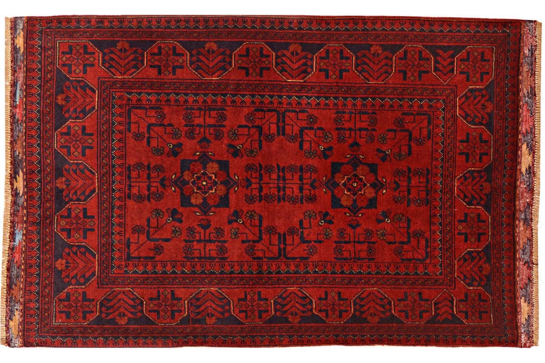 Tapis afghan Khal Mohammadi marron au tissage géométrique artisanal 100x150