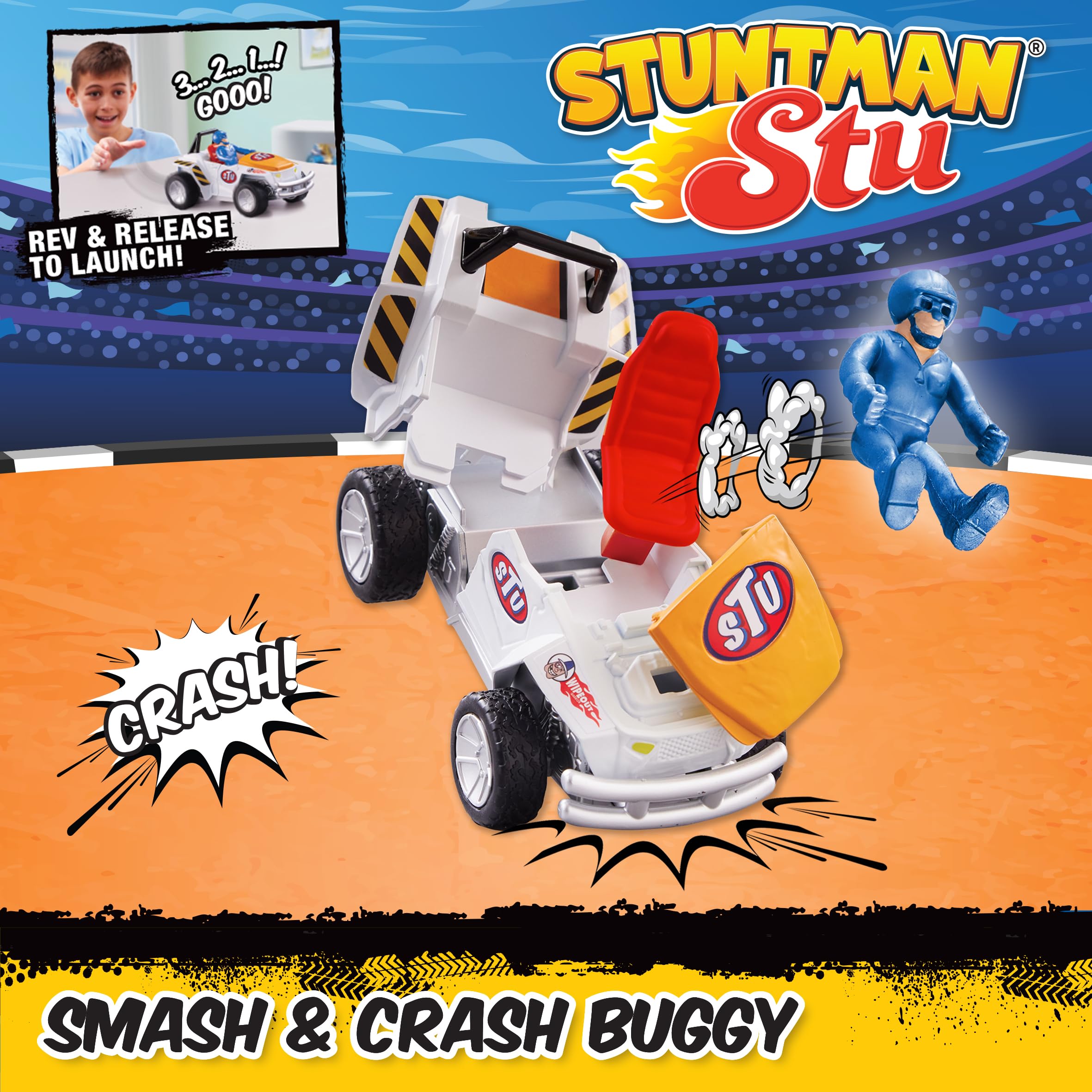 Stuntman Stu Smash and Crash Buggy Break apart stunt Set including ejectable parts toys Stunt toys, Multicolor, 7.5 centimeters - Image 4