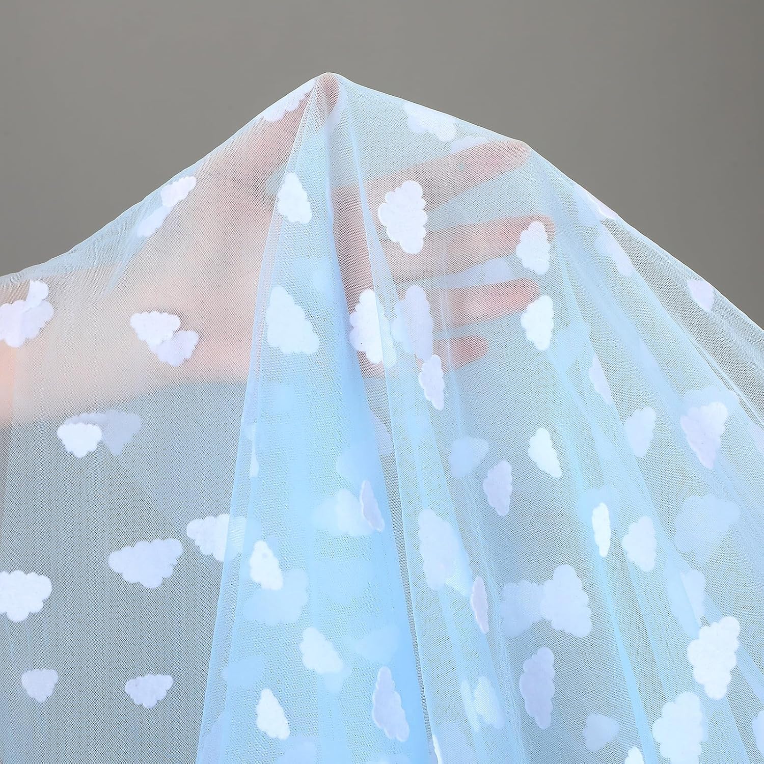 4 Pcs Blue White Cloud Table Runner 29x70 Inch Tulle Flocking