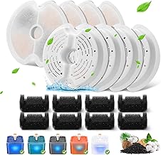 Cat Water Fountain Filter, 8 Pieces Replacement Filter for Cat Fountain 67oz/2L with LED Night Light, 8 Filters with Activated Carbon & 8 Foam Filters for 2L Fountain Cat Dog