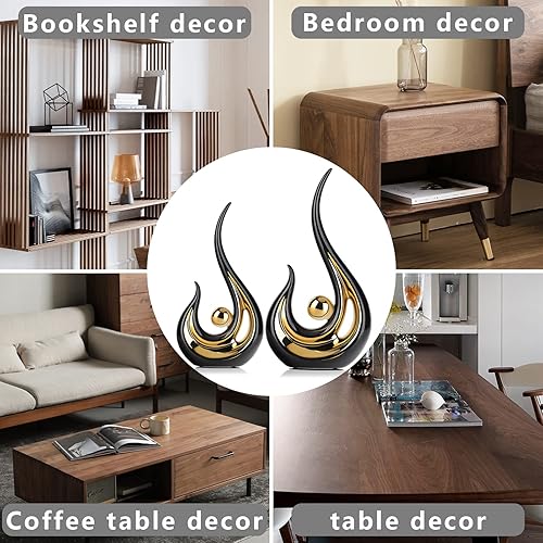 Miniatura 7 de Acento de decoración del hogar negro y dorado de 11.2 pulgadas de alto, centro de mesa de centro moderno de mediados de siglo, figuras modernas de