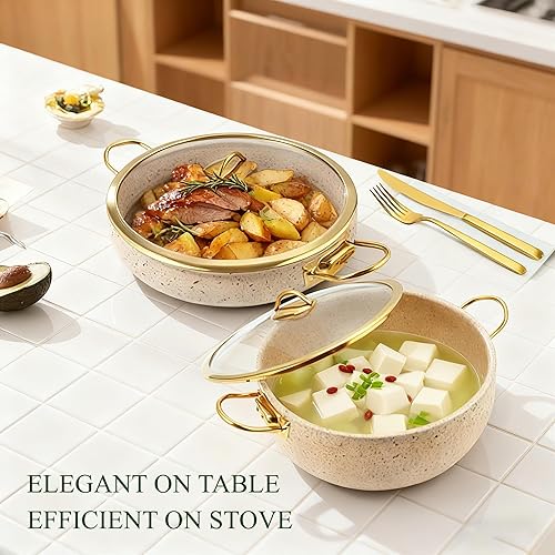 Miniatura 6 de Juego de utensilios de cocina de acero inoxidable de 5 capas, juego de 12 ollas y sartenes antiadherentes con asas que se mantienen frescas,