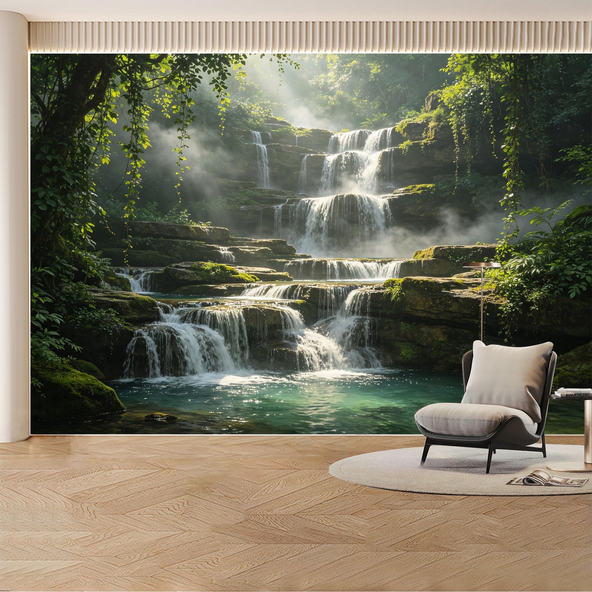 Custom Wall Mural Wallpaper Waterfall Nature Landscape 3D Effect Wall Decor Misty Tropical Removable SelfAdhesive Large Photo for Living Room， Bedroom， Office