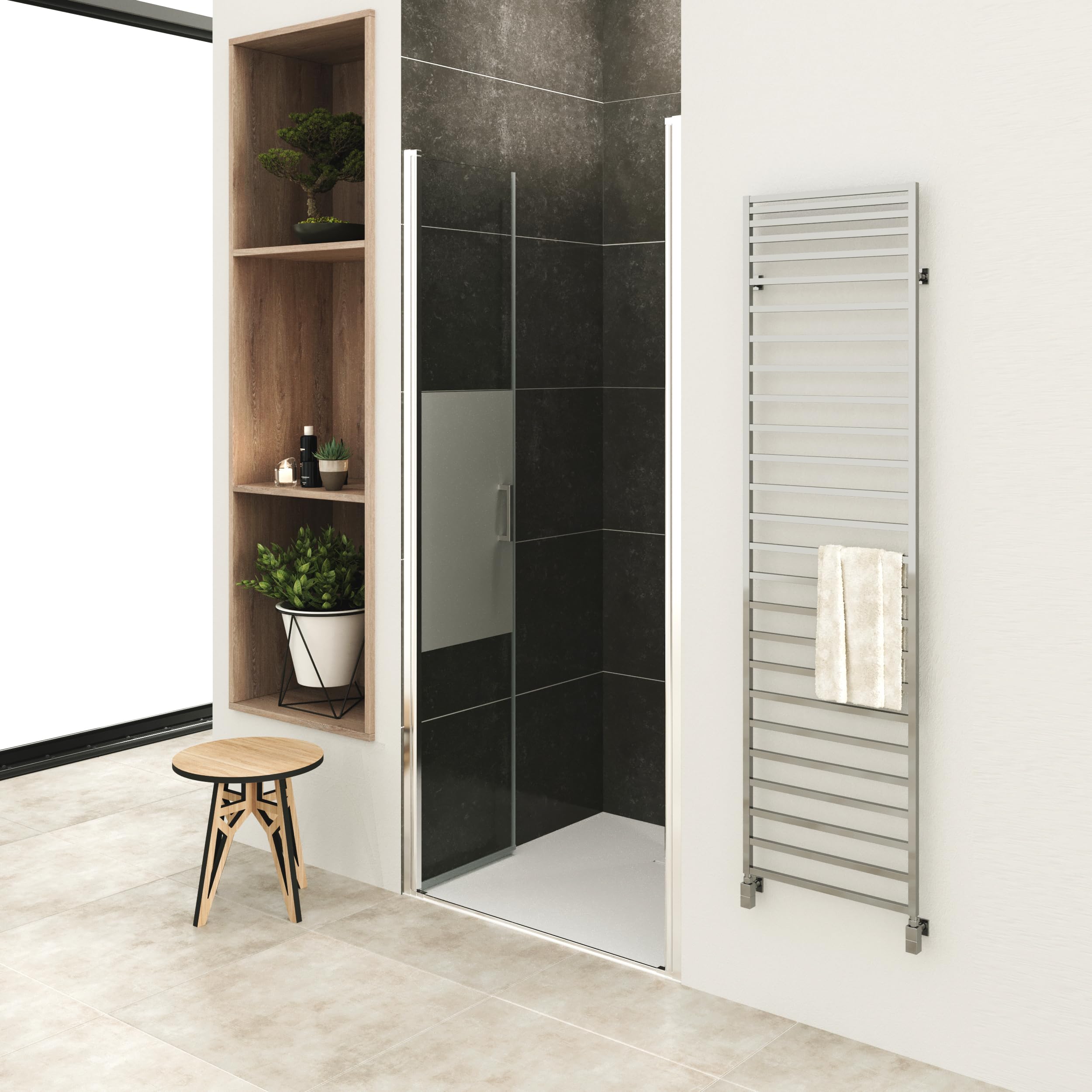 Mampara de Ducha, Puerta Doble Abatible 92-95 x 195 cm - Vidrio de Seguridad Parcialmente Satinado ESG 6 mm, Perfiles Cromo #NM