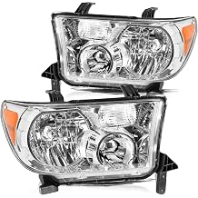 Aosky Halogen Headlight Assembly Replacement for 2007 2008 2009 2010 2011 2012 2013 Tundra/ 2008-2017 Sequoia Driver+Passenger Side, Chrome Housing, without bulbs