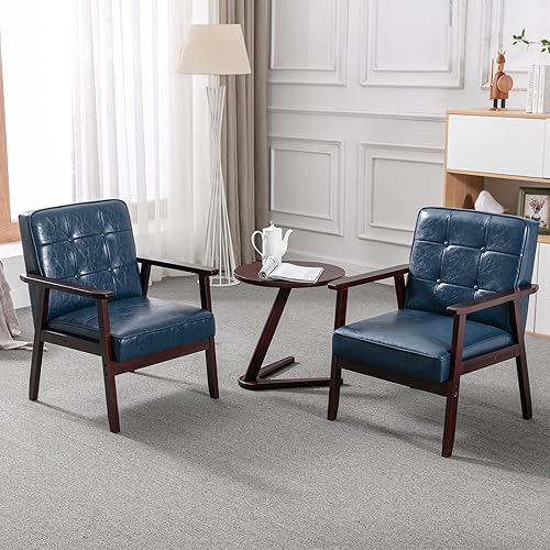 Miniatura 6 de Okeysen Juego de 2 sillas decorativas, sillón retro de tela moderna de mediados de siglo para sala de estar, sofá individual de madera maciza con