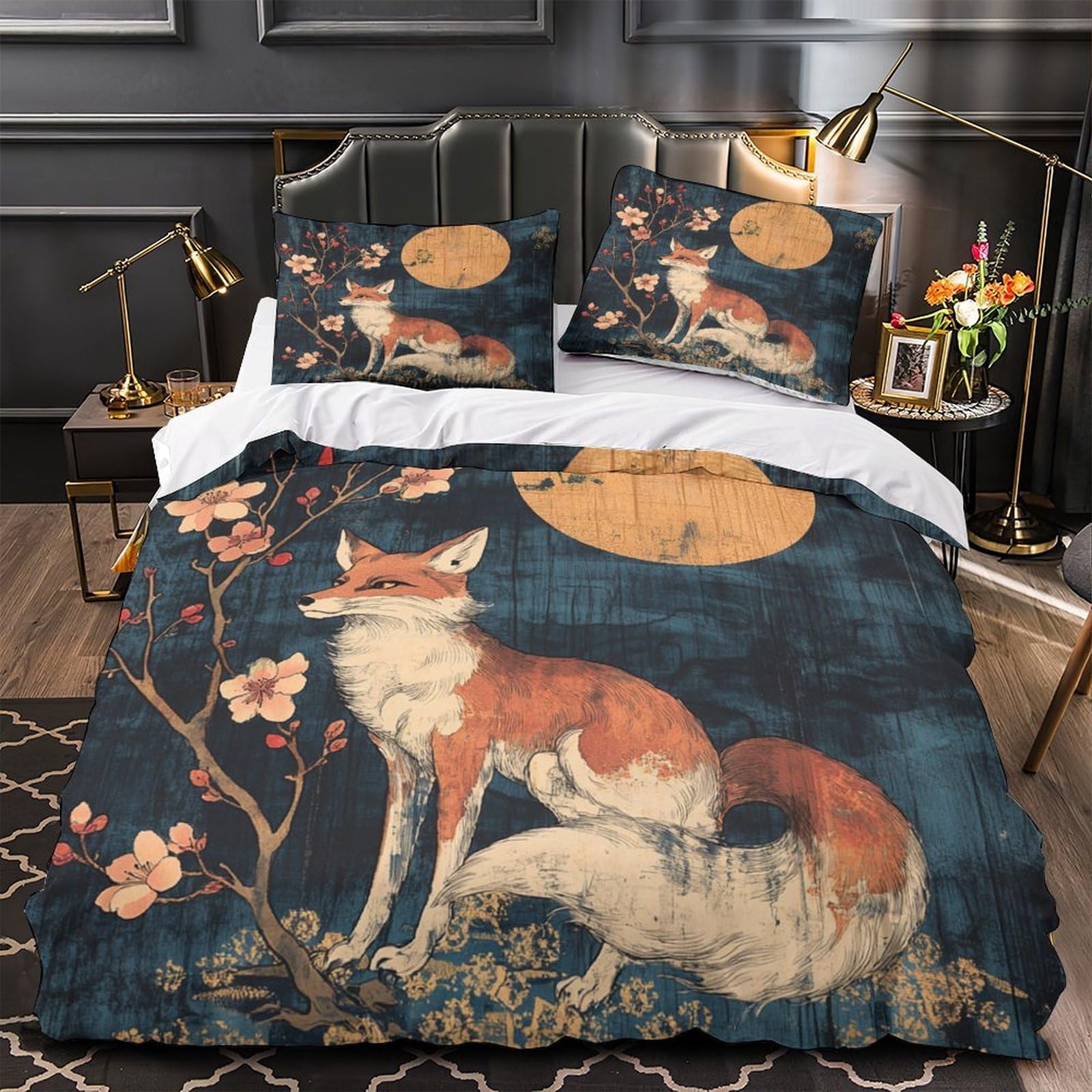 Housse de couette microfibre résistante motif renard 3D super king size